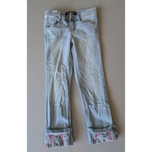Blue Spice Girls Floral Embroidered Cuffed Jeans Sz 6 Light Wash Coquette Denim